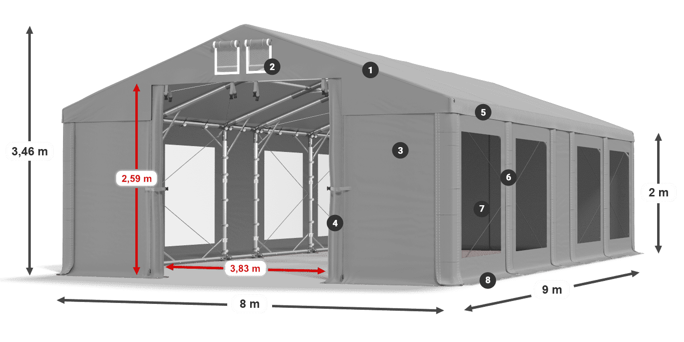 Střecha: MS 580 PVC Stěny: MS 580 PVC 2m legenda