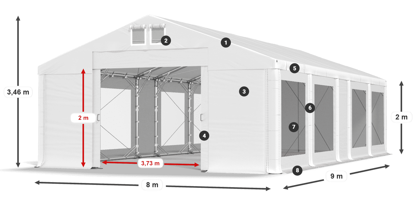 Střecha: MS 580 PVC Stěny: MS 580 PVC 2m legenda