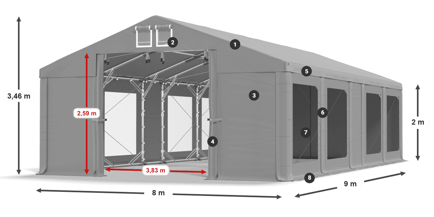 Střecha: MS 580 PVC Stěny: MS 580 PVC 2m legenda