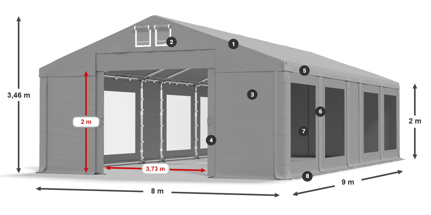 Střecha: MS 580 PVC Stěny: MS 580 PVC 2m legenda