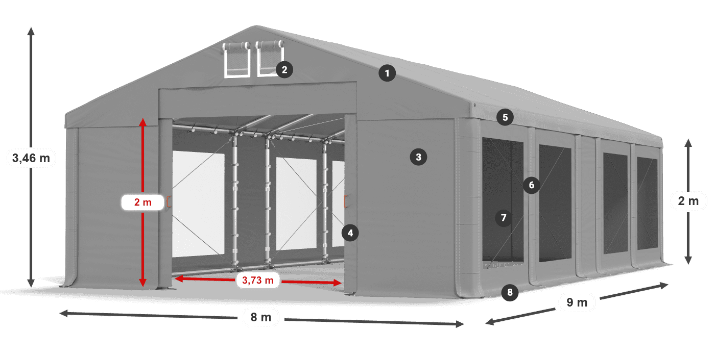 Střecha: MS 580 PVC Stěny: MS 580 PVC 2m legenda