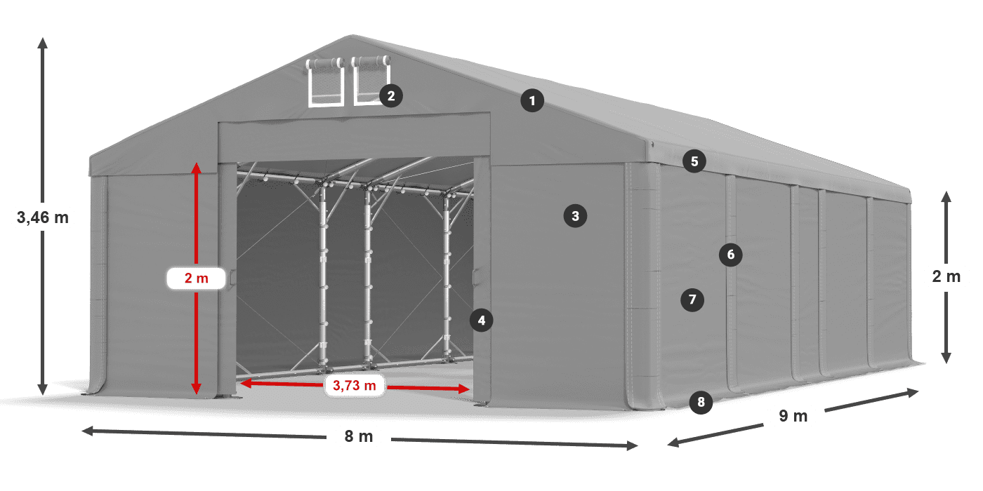 Střecha: MS 580 PVC Stěny: SD 500 PVC 2m legenda