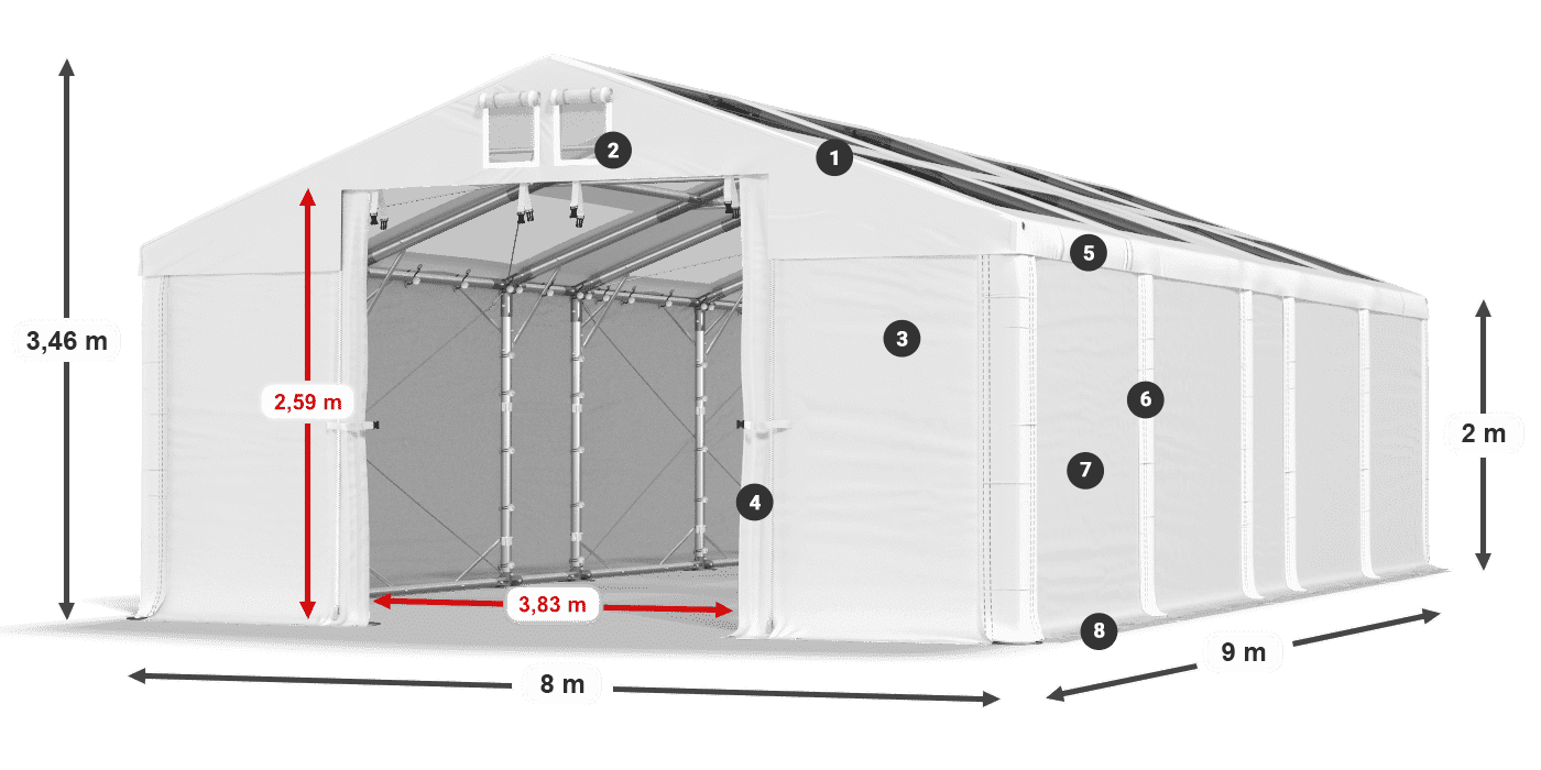 Střecha: MS T 580 PVC Stěny: SD 500 PVC 2m legenda
