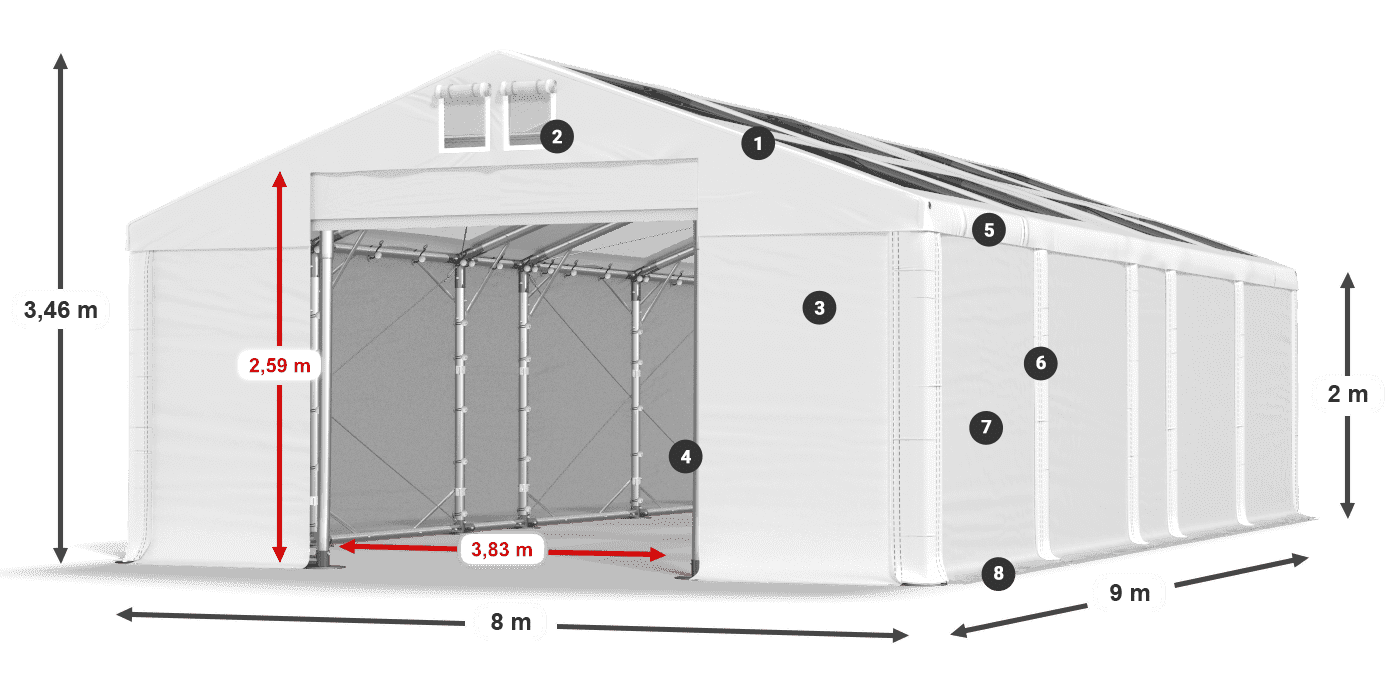 Střecha: MS T 580 PVC Stěny: SD 500 PVC 2m legenda