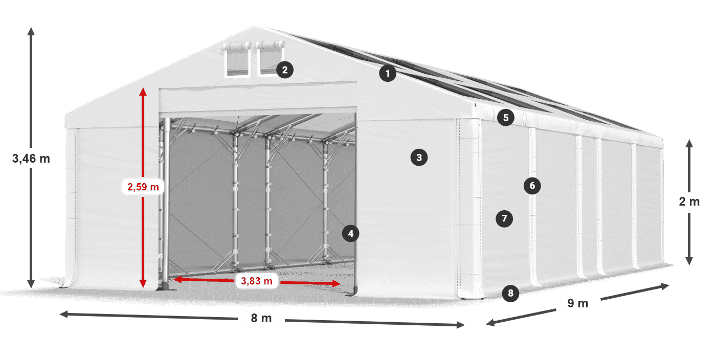 Střecha: MS T 580 PVC Stěny: SD 500 PVC 2m legenda