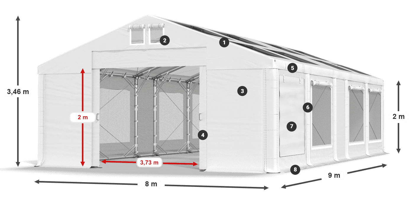Střecha: MS T 580 PVC Stěny: SDM 500 PVC 2m legenda
