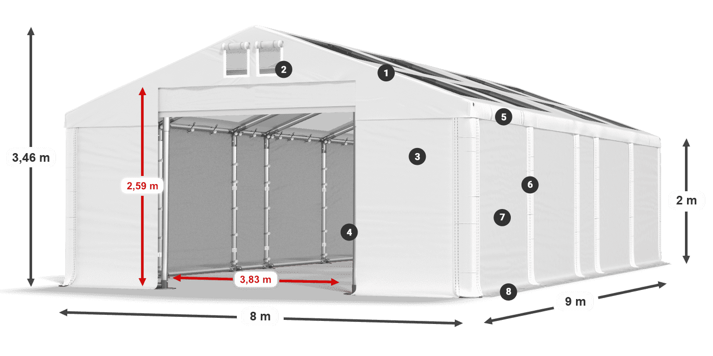 Střecha: MS T 580 PVC Stěny: SD 500 PVC 2m legenda