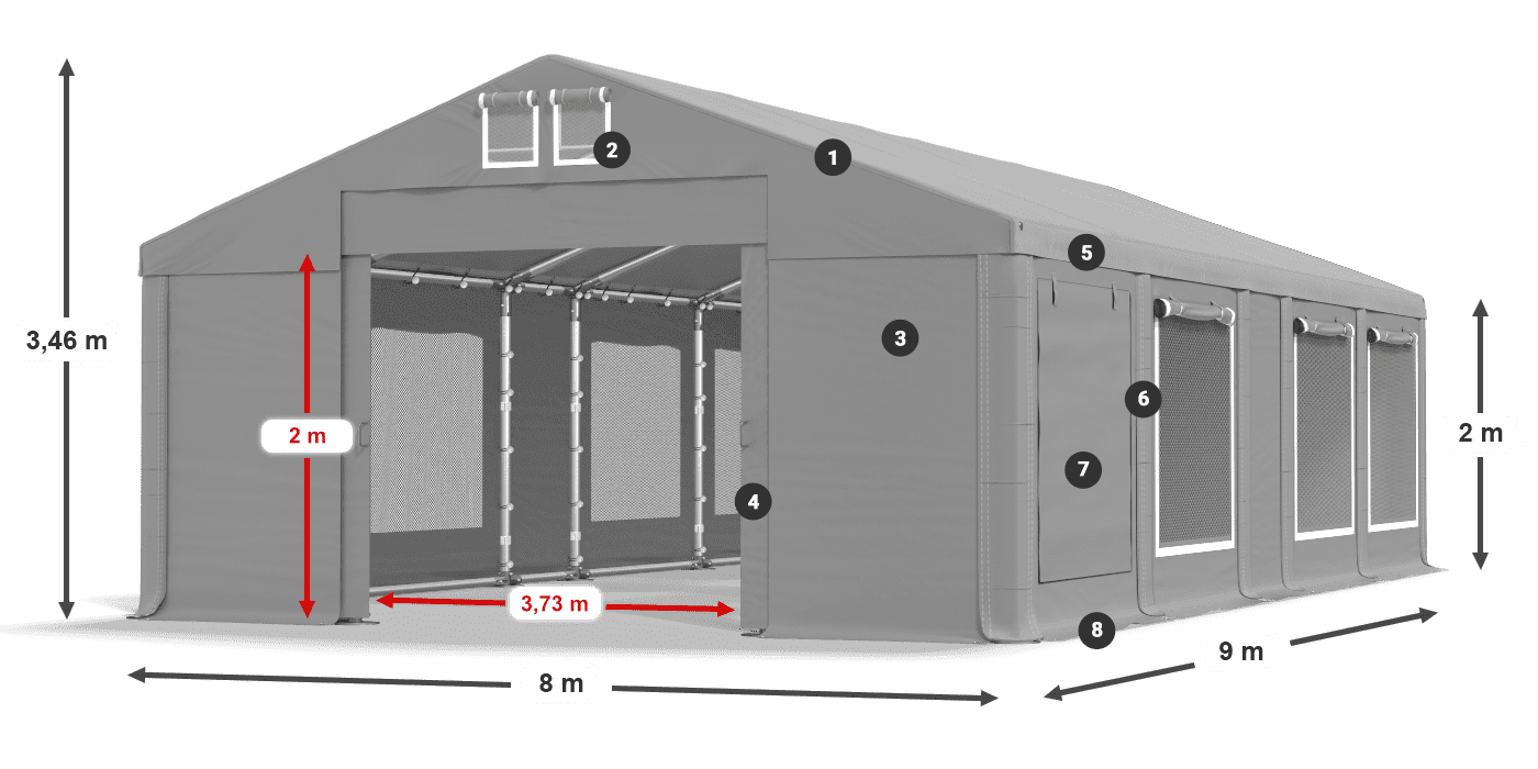 Střecha: MS 580 PVC Stěny: SD M 500 PVC 2m legenda