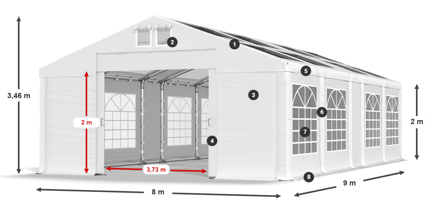 Střecha: MS 580 PVC Stěny: SD 500 PVC 2m legenda