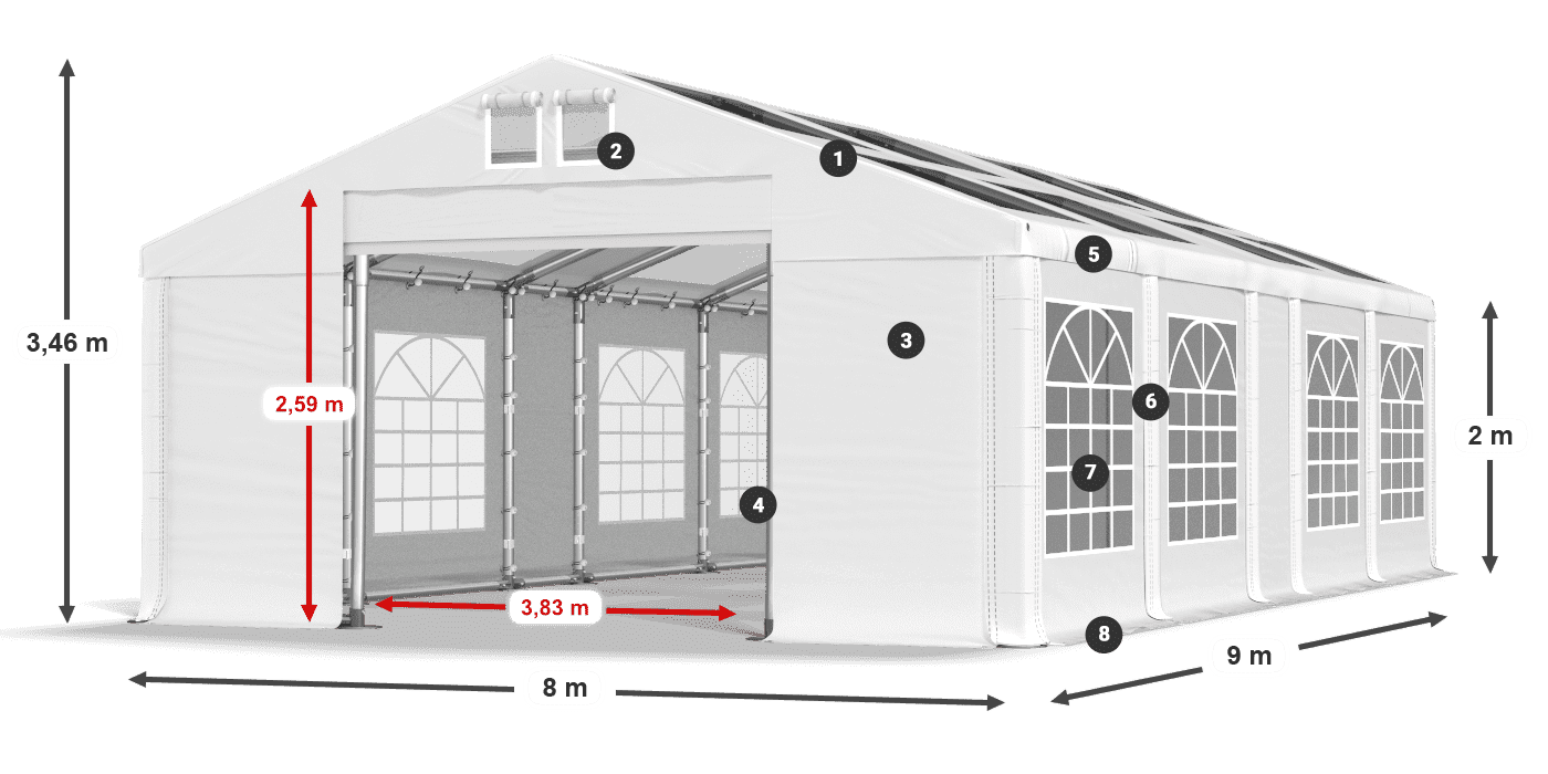 Střecha: MS 580 PVC Stěny: SD 500 PVC 2m legenda
