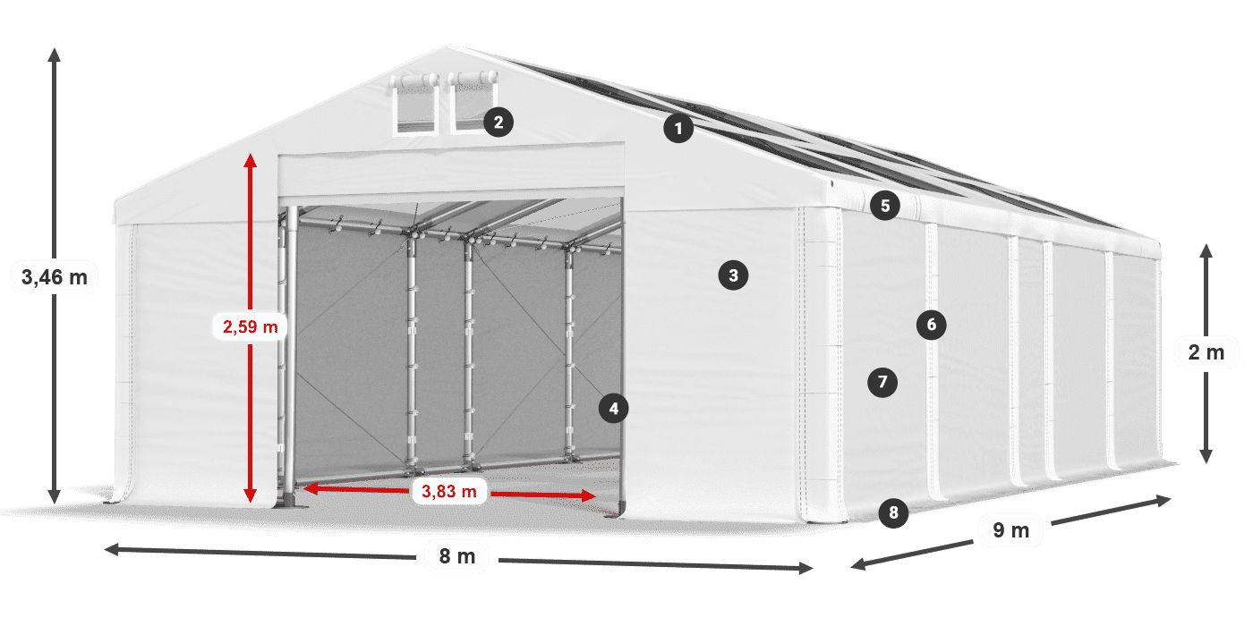Střecha: MS T 580 PVC Stěny: SD 500 PVC 2m legenda