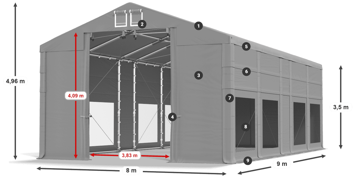 Střecha: MS 580 PVC Stěny: MS 580 PVC 3,5m legenda