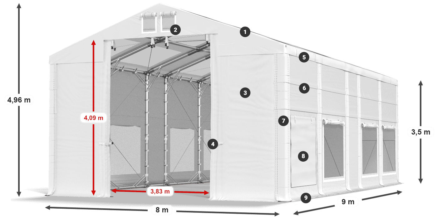 Střecha: MS T 580 PVC Stěny: SD M 500 PVC 2,5 m legenda