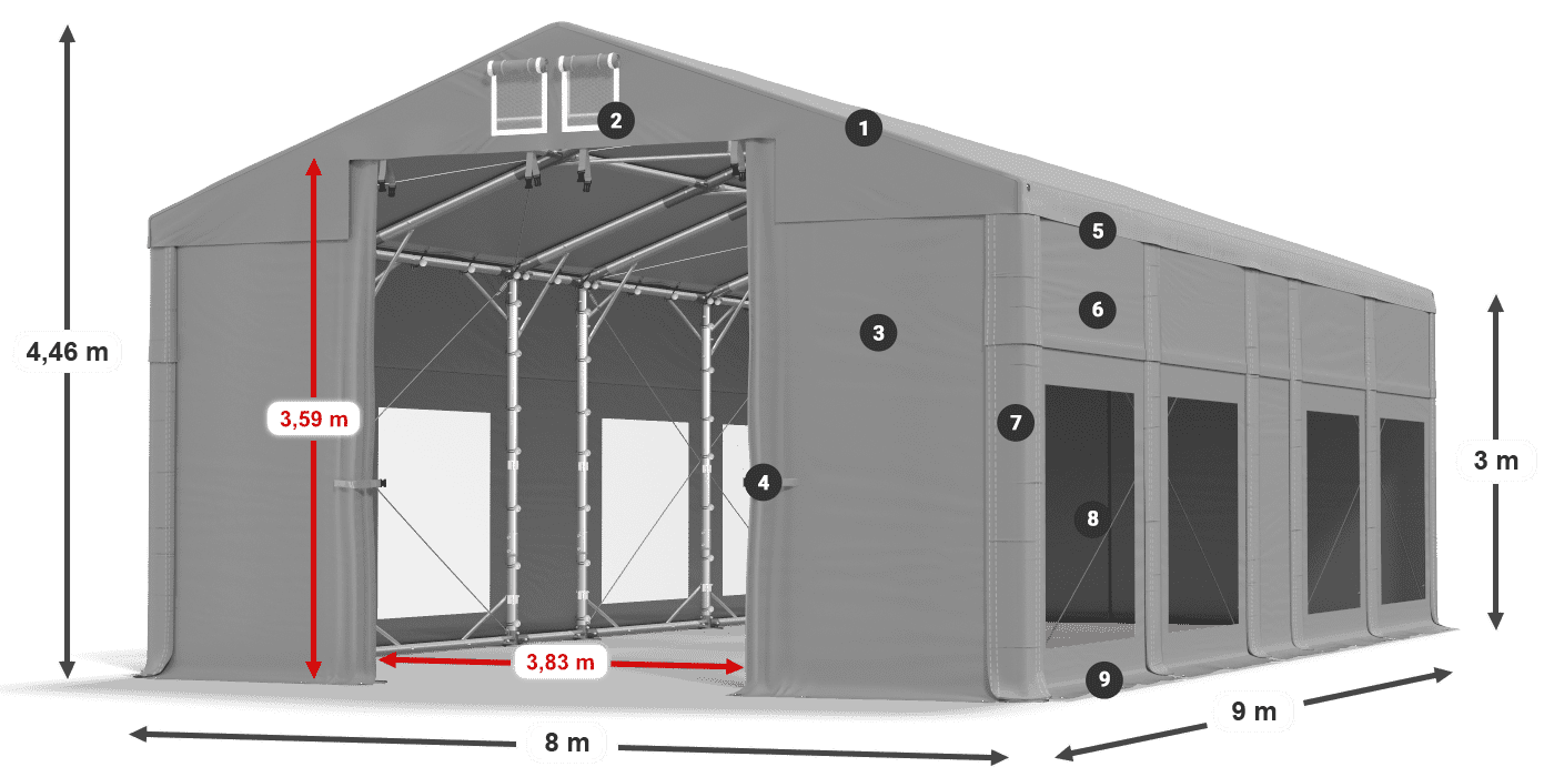 Střecha: FR 620 PVC Stěny: MS 580 PVC 3m legenda