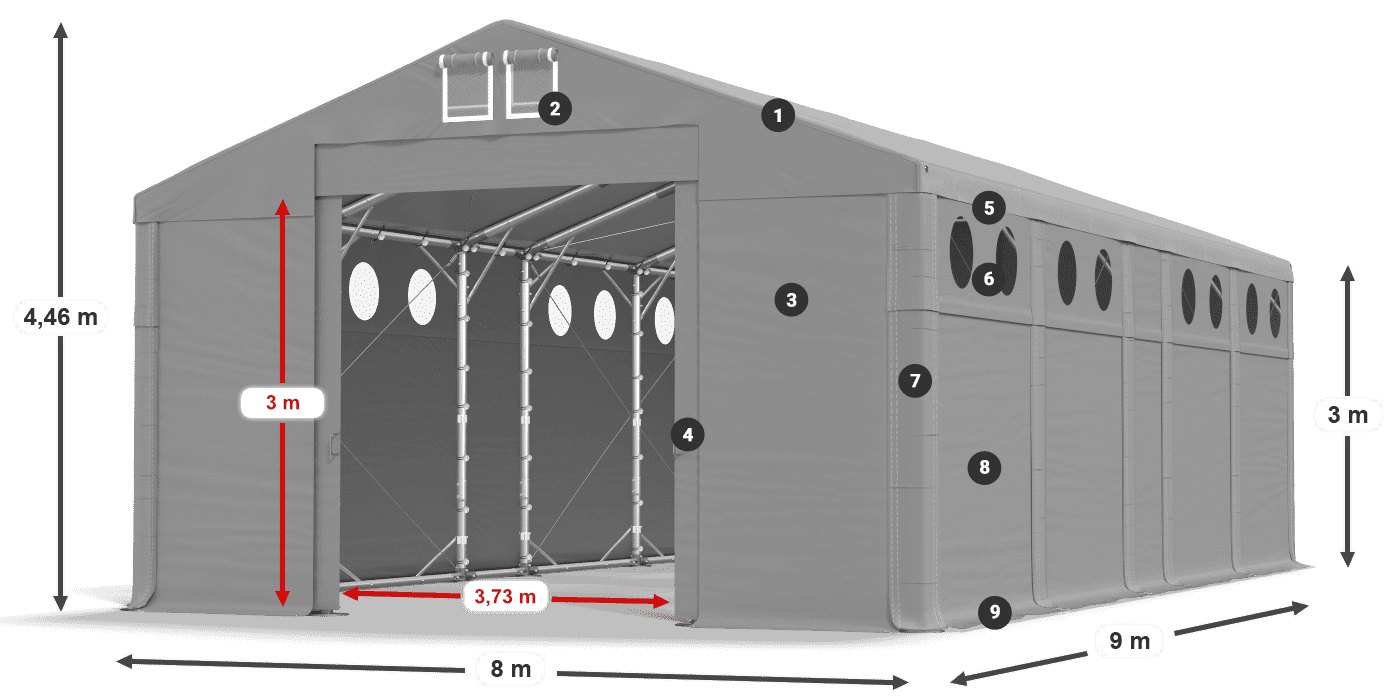 Střecha: FR 620 PVC Stěny: SD O 500 PVC 3m legenda