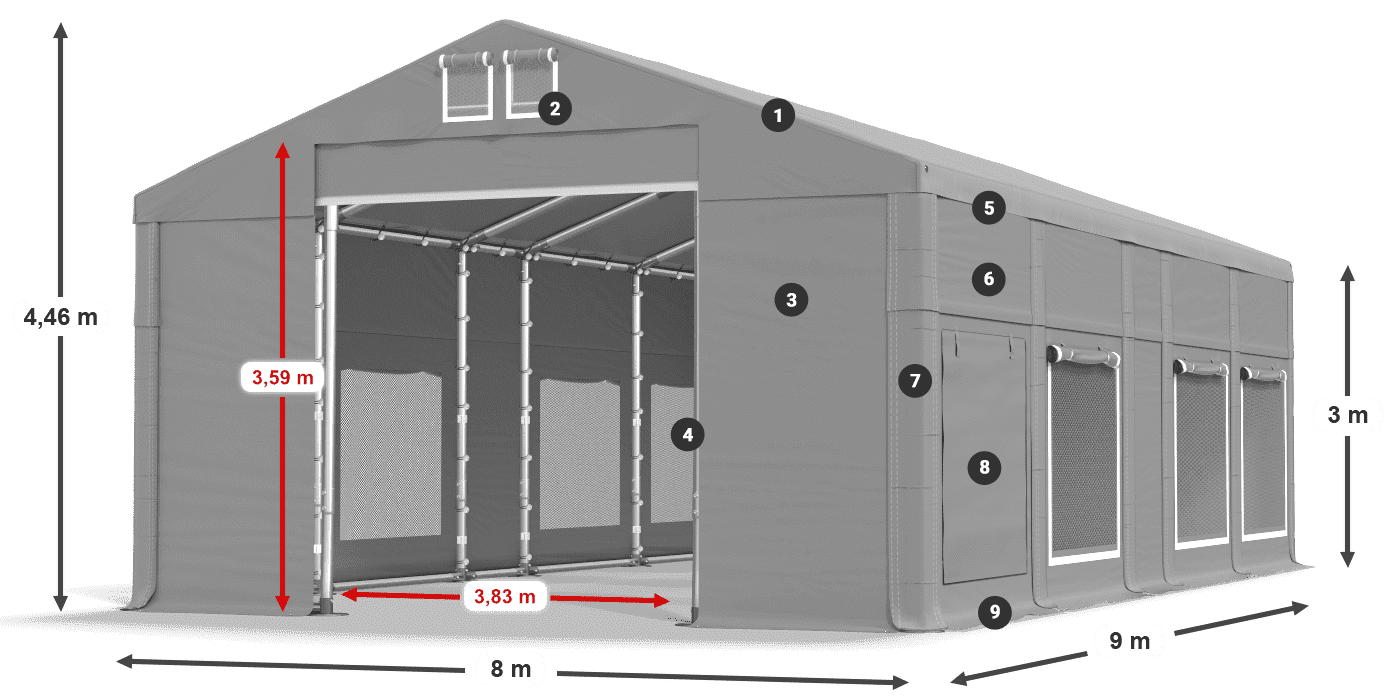 Střecha: MS 580 PVC Stěny: SD M 500 PVC 3m legenda
