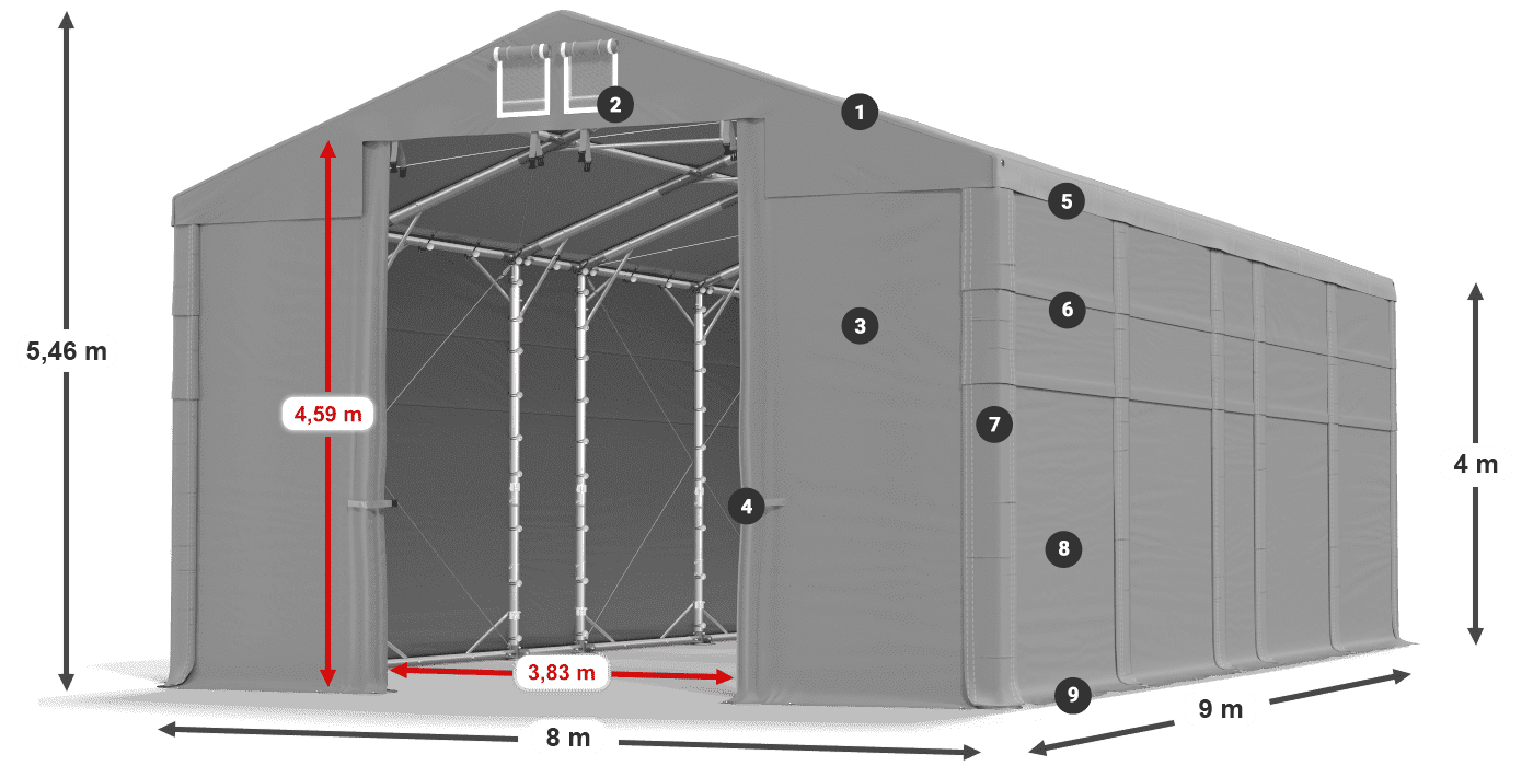 Střecha: FR 620 PVC Stěny: SD 500 PVC 4m legenda