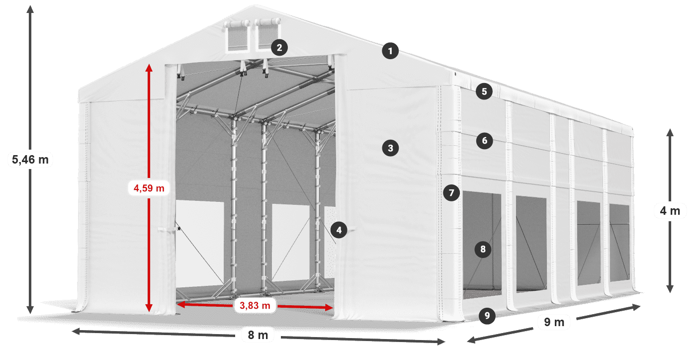 Střecha: MS 580 PVC Stěny: MS 580 PVC 4m legenda
