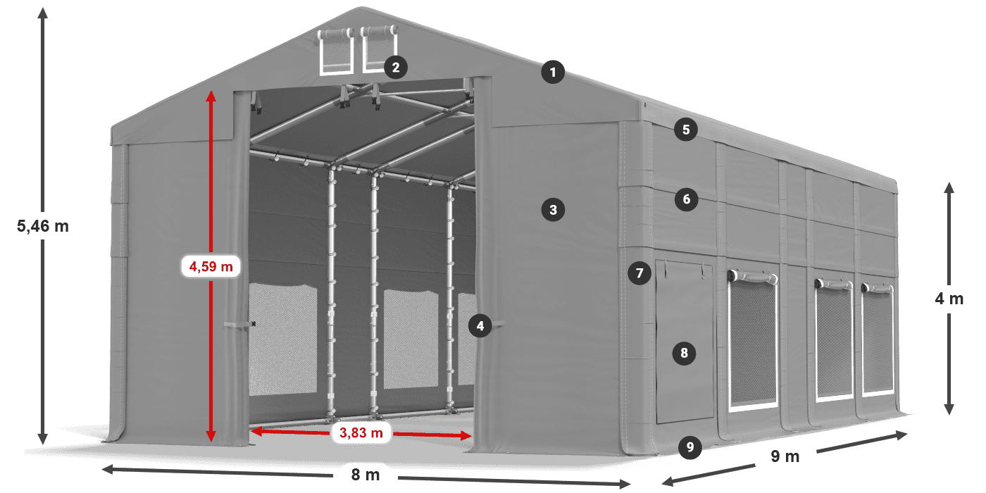 Střecha: MS 580 PVC Stěny: SD M 500 PVC 4m legenda